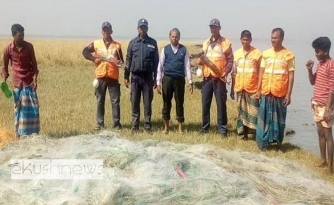 ভোলার তজুমদ্দিনে লক্ষাধিক মিটার কারেন্ট জাল জব্দ করেছে উপজেলা প্রশাসন