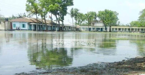 কালভার্ট মুখে মাটি ভরাট, বৃষ্টি হলেই বিদ্যালয়ের মাঠে হাঁটু পানি!